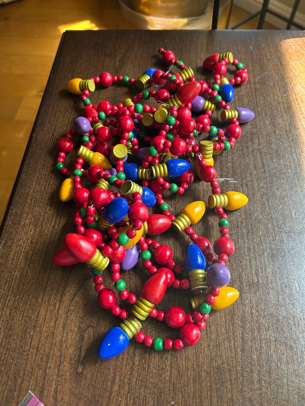 140” Strand Of Wood Garland Christmas Light Decoration w/ Wood Beads